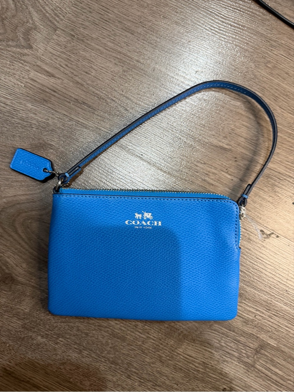 Coach Bright Blue Leather Wristlet with Silver Logo